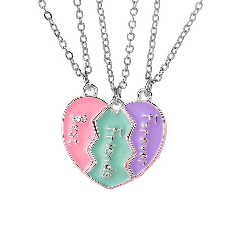 PRICES MAY VARY. This matching heart necklace is made of alloy, safe and durable, and the color on the surface is bright and not easy to fade Pendant size: 2.8*2.8cm/1.1*1.1inch; Chain length is 18 inch + 2 inch extension, suitable for most ages people Best friends have different personalities that sync up and make the best friendship ever. Celebrate your friendship with these BFF necklaces that stick together just like you three Our set includes 3 pcs heart-shaped necklace with magnetic connect Cool Bff Necklaces, Magnetic Friendship Necklaces, Bff Necklaces For Three, Friendship Necklaces For 3 Friends, Necklace Best Friends, Bestie Board, Best Friends Necklace, Chain Clothing, Bff Necklace