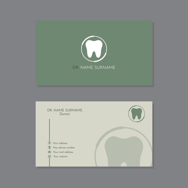 a business card with an image of a tooth on the front and bottom, in green