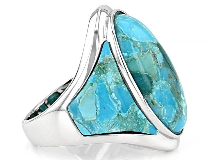 Southwest Style By JTV™ 21x12mm oval turquoise cabochon and 17x5mm custom shape turquoise inlay rhodium over sterling silver ring. Measures approximately 0.87"L x 0.98"W. Not sizeable. Modern Sterling Silver Turquoise Ring With Polished Finish, Modern Polished Turquoise Ring In Sterling Silver, Modern Turquoise Sterling Silver Ring With Polished Finish, Modern Turquoise Ring In Sterling Silver With Polished Finish, Modern Silver Turquoise Ring With Polished Finish, Modern Turquoise Ring With Polished Finish, Elegant Turquoise Ring With Polished Finish, Modern Oval Turquoise Gemstone Ring, Modern Oval Turquoise Jewelry