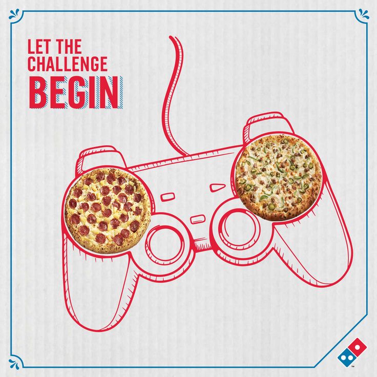 an advertisement for pizza and video game controllers