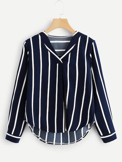 Shop Plus Striped V Neck Blouse online. SheIn offers Plus Striped V Neck Blouse & more to fit your fashionable needs. Dip Hem Blouse, Striped Shirt Women, Tops And Blouses, Casual Shirt Women, Hem Blouse, Striped Long Sleeve Shirt, Stripe Shirt, Casual Tops For Women, Girls Fashion Clothes