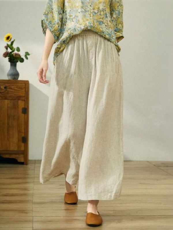 Style: Bohemian Material: Linen Pattern: Solid Color Length: Full Length Closure Type: Elastic Silhouette: Wide Leg Gender: Female Season: Summer #wideleg #bohochic #linen #pants Casual Ankle-length Linen Bottoms, Bohemian Full Length Pants For Fall, Bohemian Wide Leg Pants For Fall, Bohemian High-waisted Wide Leg Pants For Fall, Beige Relaxed Fit Harem Pants For Spring, Fall Season Beige Non-stretch Harem Pants, Beige Bohemian Pants With Pockets, Bohemian Summer Ankle-length Pants, Loosely Fitted Harem Pants For Spring