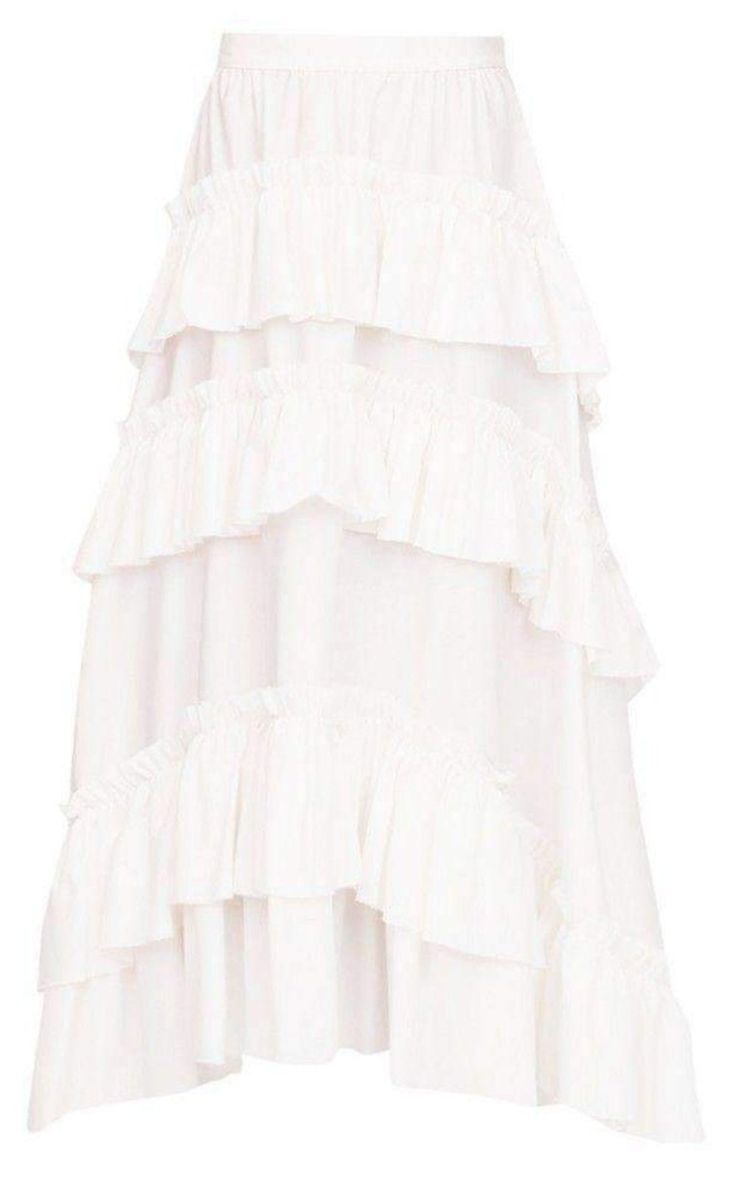 Philosophy Di Lorenzo SerafiniWhite Maxi Frill Skirt - Runway Catalog White Ruffled Skirt, Junk Kouture, Skirt Png, White Ruffle Skirt, Frill Skirts, Country Vibes, Frill Skirt, Ruffle Maxi Skirt, Cute Skirt Outfits