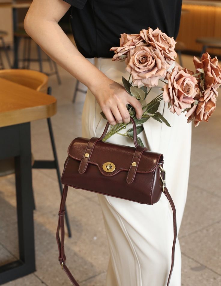 MATERIAL - Made of 100% high quality vegetable-tanned leather, solid color,feels cosy to touch,delicate, durable. The hardware parts are made of cast molding thick hardware, top metal hardware. The stitching is well-made, firm and smooth.DIMENSIONS - 9.1L*3.5W*4.3H(inch) / 23L*9W*11H(cm).STRUCTURE - This handbag contains 2 main compartments, 1 inner slip pocket, 2 inner zipper pockets. Comfortably holds mobile phone, cosmetics, keys, charge, essentials and so on.FUNCTIONAL - Come with two adjustable long shoulder straps, can be crossbody bag, shoulder bag, handbag.OCCASION - The women's real leather crossbody purse made by professional artisans, appearance concise, elegant. Perfect for dating, shopping, working, traveling, vocation, party and other occasions and keep your daily items well Elegant Vintage Brown Soft Leather Shoulder Bag, Burgundy Leather Shoulder Bag With Metal Hardware, Elegant Office Shoulder Bag In Vintage Brown, Elegant Faux Leather Bags With Snap Closure, Classic Fall Shoulder Bag With Snap Closure, Fall Leather Shoulder Bag With Turn-lock Closure, Brown Leather Bag With Turn-lock Closure, Office Brown Shoulder Bag With Snap Closure, Elegant Fall Shoulder Bag With Snap Closure