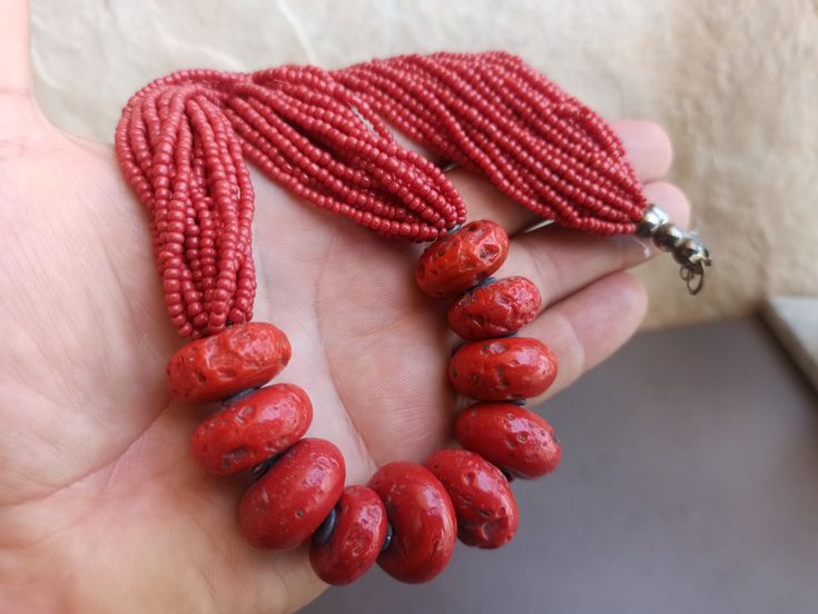 Rare RED CORAL Necklace, Handmade Beads, Beautiful Coral Necklace, Antique Coral Necklace, Unique Coral Beads, Natural Red Coral Coral is an organogenic jewel that is highly valued in the jewelry industry. Amazing products, including rings, are created with the mineral. Choosing a model and design, you should know that when buying, it is important to take into account some points so that the ring fits harmoniously into the image. In addition, it is very important to properly care for the product Handmade Red Coral Beads For Jewelry Making, Red Coral Beads For Jewelry Making, Large Red Coral Beads For Jewelry Making, Red Coral Beaded Necklaces With Spacer Beads, Handmade Red Coral Round Beads, Handmade Red Coral Beads, Handmade Round Red Coral Beads, Red Coral Spacer Beads, Red Coral Spacer Beads, Round Shape