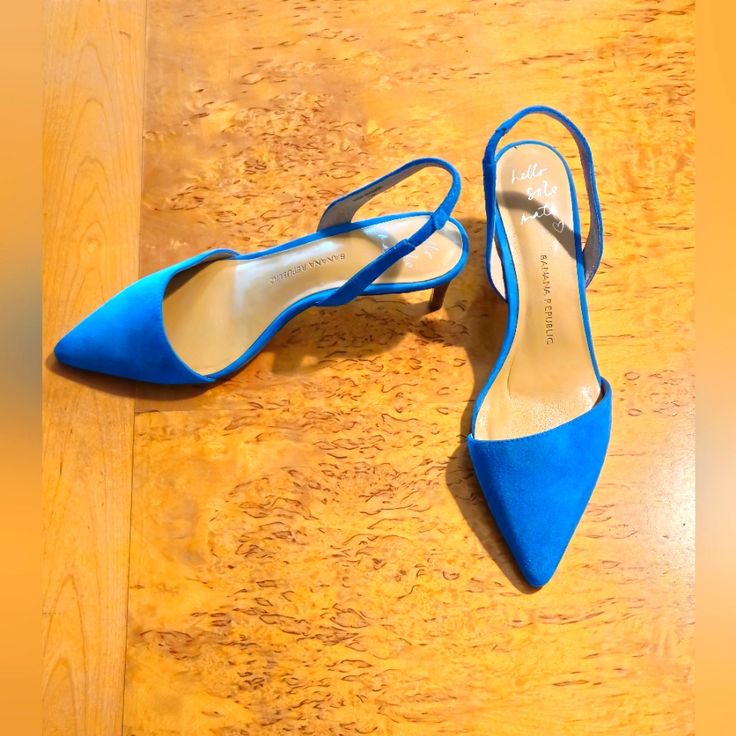 Beautiful Aegean Blue Suede Kitten Heeled Shoes, Never Worn In Pristine Condition, Size 7.5 Blue Kitten Heels For Summer Evenings, Blue Kitten Heels For Evening In Spring, Blue Kitten Heels For Spring Evening, Chic Blue Kitten Heels For Spring, Blue Pointed Toe Kitten Heels For Summer, Summer Blue Pointed Toe Kitten Heels, Blue Ankle Strap Slingback Pumps With 4-inch Heel, Blue Kitten Heels For Spring Formal, Blue Kitten Heels For Spring Formal Occasions