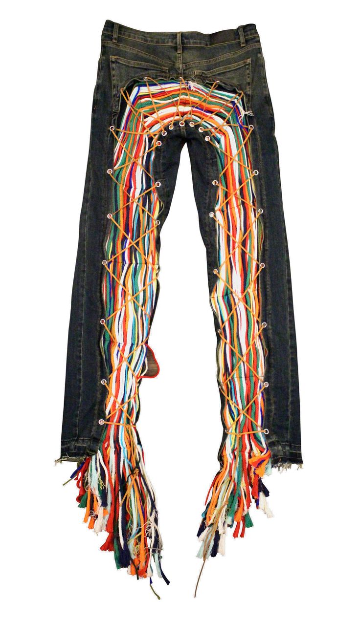 Stretched Slim Fit Denim Yarn Pants Jeans, Bejeweled Clothes, Jean Custom, Rainbow Jeans, Custom Jeans Diy, Unique Sewing Patterns, Crazy Pants, Mens Outerwear Jacket, Cool Pants