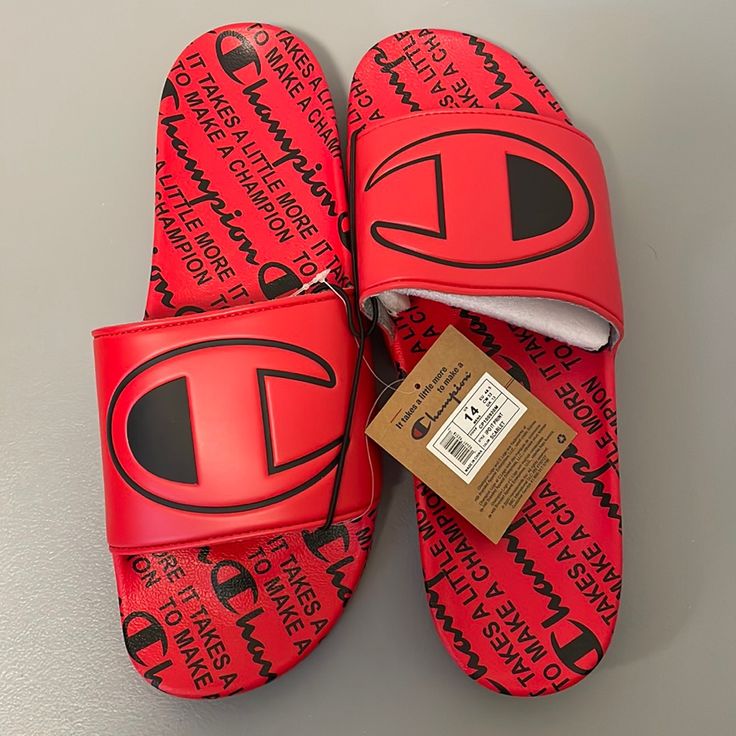 Nwt Champion Ipo It Print Red / Black Color Slide Men's Sandals Size 14 In Box Comfortable Red Sandals For Outdoor, Red Sporty Sandals For Streetwear, Sporty Red Sandals For Streetwear, Red Synthetic Slides For Outdoor, Red Synthetic Sandals For Streetwear, Red Slip-on Slides For Outdoor, Red Outdoor Sandals With Cushioned Footbed, Red Cushioned Slides For Streetwear, Casual Red Non-slip Flip Flops