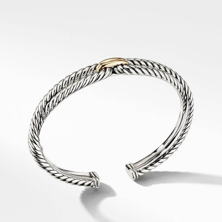 Sterling silver with 18-karat yellow gold • • Bracelet, 9mm Mens Bracelet Set, Modern Silver Jewelry, 18k Gold Bracelet, Small Bracelets, Yellow Gold Bracelet, Gold Collection, Nice Things, David Yurman, Bracelet Designs