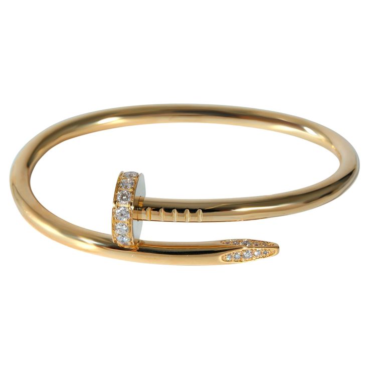 Cartier Juste Un Clou Bracelet in 18k Yellow Gold 0.58 CTW PRIMARY DETAILS SKU: 132275 Listing Title: Cartier Juste Un Clou Bracelet in 18k Yellow Gold 0.58 CTW Condition Description: Translating to 'just a nail', the Juste Un Clou collection from Cartier is one of the Maison's most celebrated styles. The collection was born in the '70s and represented the brand's edgier side and flair for unique design. Retails for 13300 USD. In excellent condition and recently polished. 15 cm in length. Comes with Box;Certificate of Authenticity;Original Receipt; Brand: Cartier Collection/Series: Juste Un Clou Metal Type: Yellow Gold Metal Purity: 18k Chain or Bracelet Length (in): 15 Pre-Owned Jewelry Condition: Excellent SIDE STONE INFORMATION Side Stone Weight 1 (cts): 0.58 Side Stone 1 Shape: Round B Cartier Juste Un Clou Bracelet, Cartier Collection, Juste Un Clou Bracelet, Cartier Juste Un Clou, Bracelet Cartier, Modern Bracelets, Girly Jewelry, Arm Band, Cartier