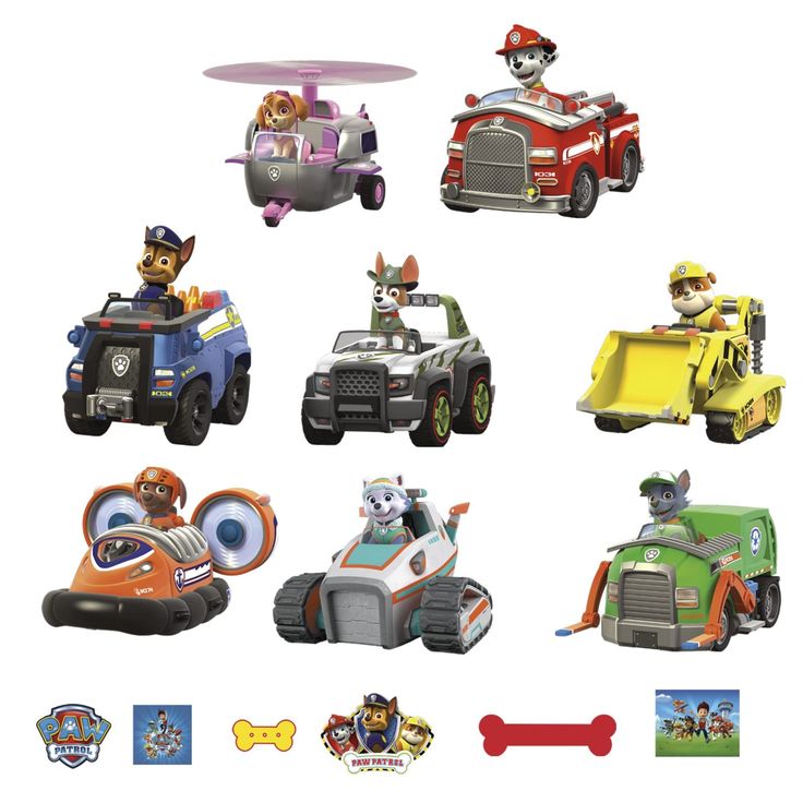 the paw patrol vehicles are all different colors