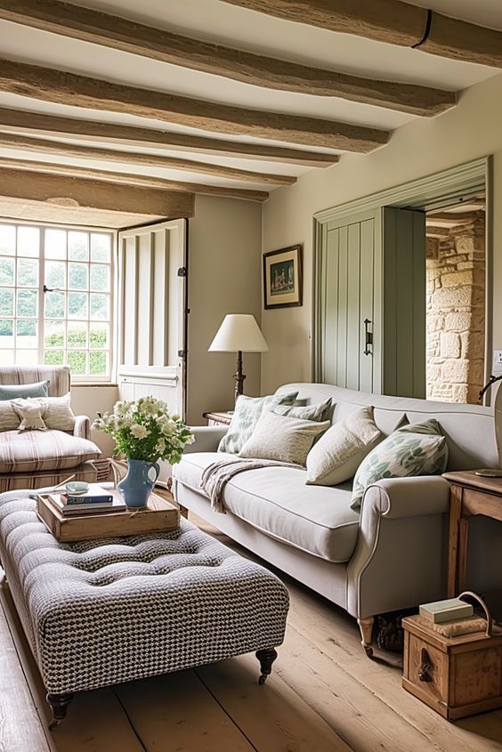 a living room filled with furniture and windows