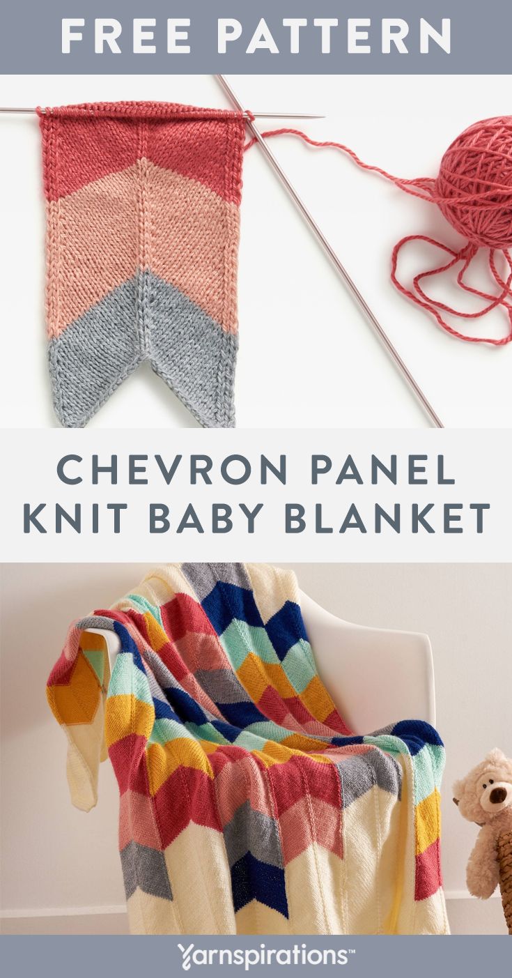 the chevron panel knit baby blanket is next to a crocheted teddy bear