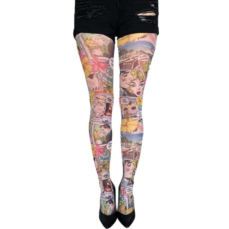 Check out our New Comics Multicolored Patterned printed tights full footed. This pattern is available in footless tights and other colors: two-toned black and white, and pink. Discover all our patterned tights on Malka Chic. Very high quality, durable, high-stretch, soft fabric. *A perfect gift for her! *Discover all our colored tights. Very high quality, durable, high-stretch, soft fabric. Check Our Reviews! *SIZES: Women tights, available in S/M, M/L, L/XL and XL/XXL. If you are between two si Funky Tights Outfits, Printed Tights Outfit, Fun Tights, 6th Form Outfits, Colorful Tights, Funky Tights, Cool Tights, Tights Outfits, Cute Tights