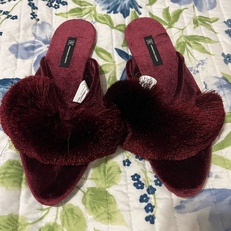 Purple Velvet Slippers With Foot Detail. Never Worn. Size Large -Fits 10 Flat Synthetic Slippers, Fall Synthetic Slip-on Slippers, Flat Synthetic Slippers For Fall, Fall Synthetic Flat Slippers, Fall Season Flat Synthetic Slippers, Velvet Slippers, Purple Velvet, House Shoes, Shoes Color