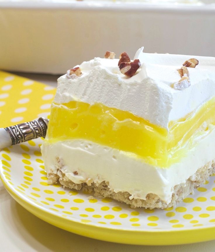 a piece of cake sitting on top of a yellow plate