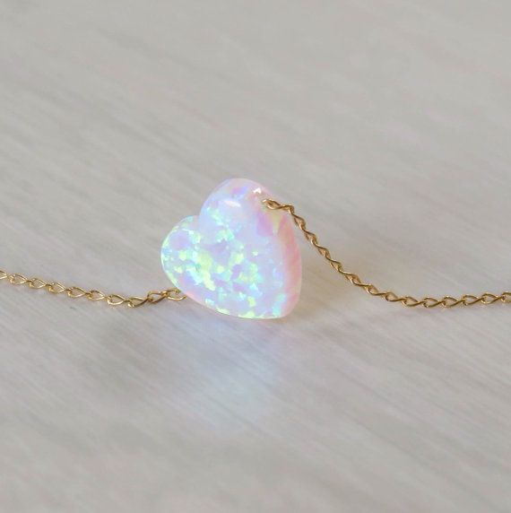 Opal necklace heart necklace gold necklace opal heart by miniLALI White Opal Birthstone Jewelry, White Opal Jewelry Gift, Gold Pink Opal Necklace For Gifting, Gold Pink Opal Necklace For Gift, Dainty White Opal Jewelry, Delicate White Opal Jewelry, Delicate White Heart Pendant Jewelry, Delicate Opal Jewelry Gift, Delicate Opal Jewelry For Gifts