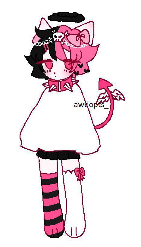 a drawing of a cat girl with pink hair and black stripes on her face, holding a