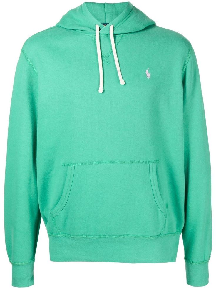 bright green cotton blend signature Polo Pony motif drawstring hood front pouch pocket long sleeves elasticated hem Ralph Lauren Hoodie, Polo Pony, Hoodie Green, Ralph Lauren Outfits, Mens Activewear, Green Cotton, Bright Green, Fleece Hoodie, Polo Ralph