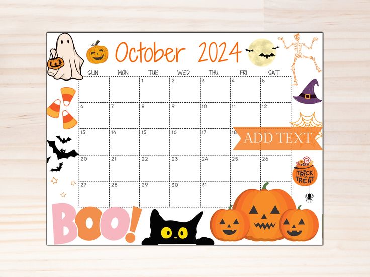 an october calendar with pumpkins, jack - o'- lanternes and cats