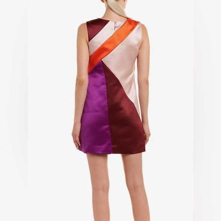 Milly Sleeveless Color Block Shift Dress Pink Silk A-line Mini Dress, Purple Sleeveless Silk Mini Dress, Chic Pink A-line Sleeveless Dress, Multicolor Sleeveless Silk Mini Dress, Multicolor Sleeveless Mini Dress For Cocktail, Chic Multicolor Sleeveless Mini Dress, Chic Multicolor Mini Sleeveless Dress, Sleeveless Multicolor Cocktail Mini Dress, Chic Multicolor Silk Mini Dress