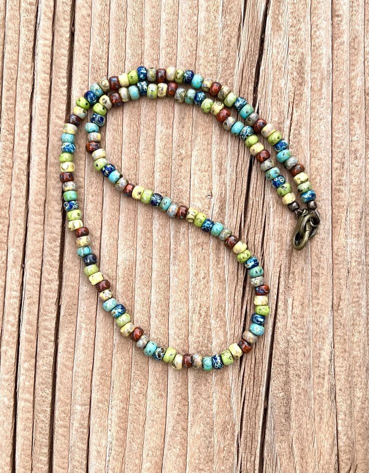 Minimalist Style Seed Bead Necklace Beaded Layering Necklace Simple Boho MultiColor Picasso Red Blue Yellow Brown Turquoise Chartreuse BD Casual Turquoise Beaded Necklaces With Colorful Beads, Casual Turquoise Beaded Necklace With Colorful Beads, Casual Turquoise Beaded Necklaces, Casual Turquoise Beaded Necklace, Earthy Beaded Blue Jewelry, Casual Turquoise Jewelry With Tiny Beads, Casual Turquoise Beaded Necklaces With Tiny Beads, Casual Turquoise Necklaces With Colorful Beads, Multicolor Round Beads Bracelet For Everyday