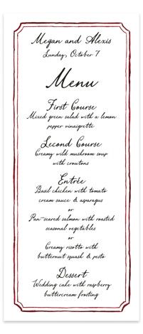 a menu card with an ornate frame