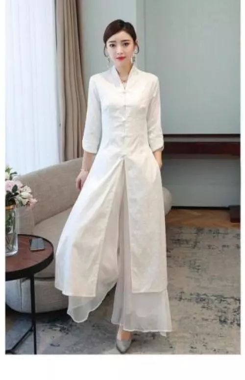 Women Set Chinese Slim Qi Pao Dance Dress Retro Embroidery Long Dress+pants 2PCS | eBay Fitted Pant Set With Long Set-in Sleeves, Fitted Embroidered Pant Set For Spring, Spring Embroidered Fitted Pant Set, Fitted White Pants As Part Of A Matching Set, Fitted White Pants From Matching Set, White Fitted Pants Matching Set, Embroidered Long Sleeve Pant Set For Summer, Elegant Stretch Pant Set For Spring, White Summer Sets With Set-in Sleeves