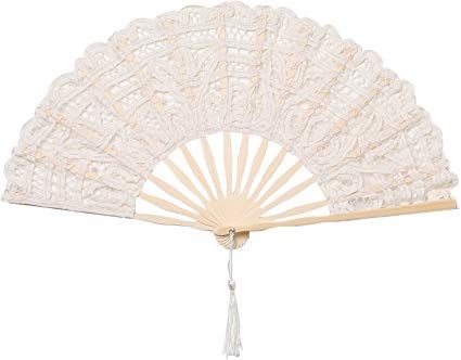 a white fan with tassels hanging from it's side on a white background