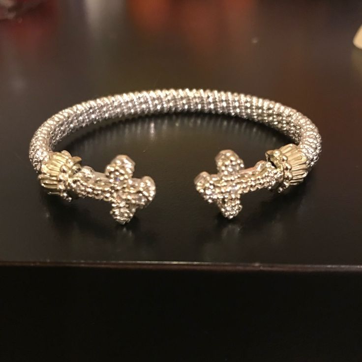 This Is 8mm Wide Sterling Silver/Gold/Diamond Bracelet By Vahan. Absolutely In Perfect Like Brand New Condition. This Is A Very Hard To Find Model Of The Bracelet By Vahan. Luxury Metal Bracelets With Bling, Luxury Silver Cuff Bracelet With Diamond Accents, Silver Luxury Cuff Bracelet For Formal Occasions, Luxury Silver Cuff Bracelet For Formal Occasions, Luxury Silver Cuff Bracelet For Formal Events, Designer Silver Diamond Bracelet, Designer Silver Diamond Bracelet With Accents, Designer Silver Jubilee Bracelet Jewelry, Elegant Jewelry With Silver Accents And Adjustable Fit