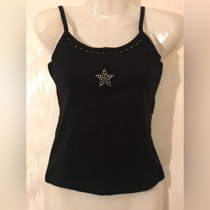 Brand New With Tags! Super Cute Y2k Rhinestone Star Tank Top From Steve Madden. Size M, Nice And Stretchy. 100% Cotton. Back Is Plain Black With No Gemstones. Short, Slightly Cropped Fit Like A Baby Tee Rhinestone Tank Top Y2k, Cute Y2k Clothes, Y2k Tops 2000s, Rhinestone Clothes Diy, Early 2000s Tops, Y2k Rhinestone Top, Bedazzled Clothes, Black Top Y2k, Y2k Finds