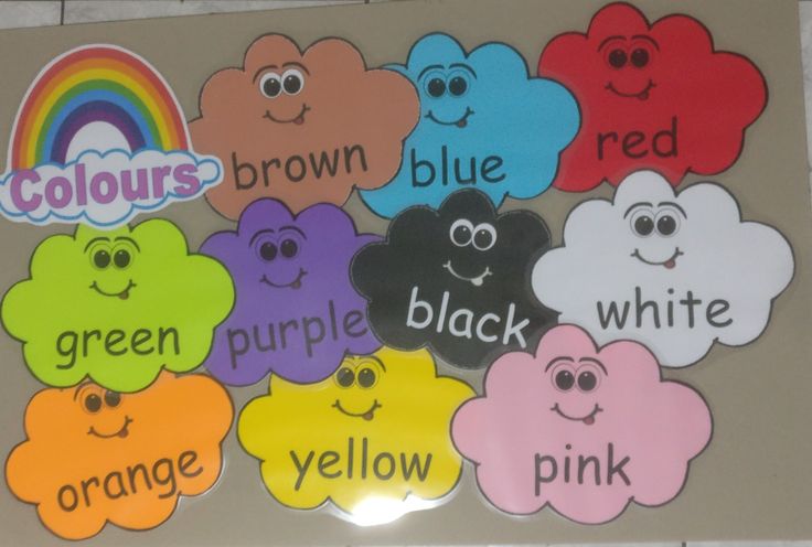 there are many different colors on this bulletin board with the words colours, brown, blue, red, green, purple, white, orange, yellow and pink