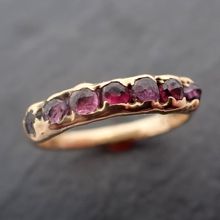 Ruby Band Multi Stone 18k Yellow Gold Band Wedding Band 3418 - Etsy Hand Forged Ruby Ring For Anniversary, Unique Hand Forged Ruby Ring For Anniversary, Gold Band Wedding Ring, Band Wedding Ring, Ruby Bands, Family Rings, Multi Gemstone Ring, Red Band, Minerals And Gemstones