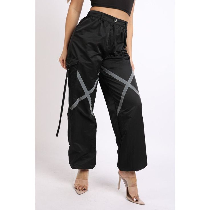 Women's Windbreaker Jogger Pants With Reflective Detail Zipper Cargo Pocket Comf Condition: New With Tags Color: Black,Army Brown Size: S,M,L Pattern: Solid Closure: Zip Character: None Occasion: Activewear Material: 100% Polyester Fabric Type: Blended Fabric Brand: Boutique Fit: Athletic Size Type: Juniors Type: Pants Leg Style: Wide-Leg Style: Jogger Theme: American Features: Breathable, Comfort, Easy Care, Elastic Waist, Lightweight, Quick Dry, Reflective Season: Fall, Spring, Summer, Winter Edgy Black Bottoms With Zipper Closure, Black Nylon Techwear Bottoms, Black Techwear Parachute Pants With Zip Fly, Black Nylon Bottoms For Streetwear, Edgy Black Parachute Pants With Side Pockets, Sporty Nylon Bottoms With Zipper Closure, Trendy Black High Waist Parachute Pants, Edgy Black Pants With Zipper Closure, Black Utility Bottoms With Zipper Closure