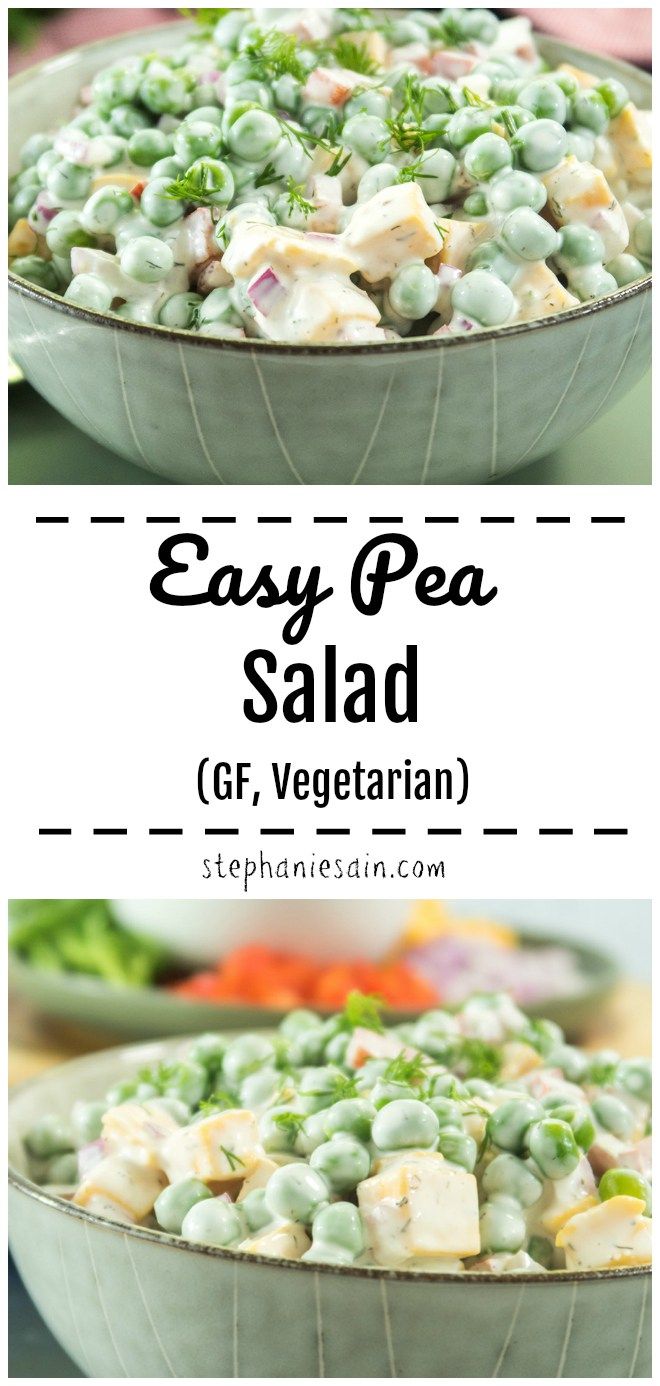 easy pea salad in a bowl with text overlay