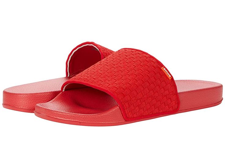 SWIMS Woven Lounge Pool Slide - Men's Shoes : Red : Get your feet warm weather ready with the SWIMS Woven Lounge Pool Slide. These slip-on slides are constructed with a single wide woven strap with logo tag, cushioned footbed and textured sole for a sleek swim time look. Made from manmade materials. Imported. Measurements: Weight: 6 oz Product measurements were taken using size 9, width M. Please note that measurements may vary by size. Weight of footwear is based on a single item, not a pair. Red Synthetic Slides For Outdoor, Red Slides With Rubber Sole And Round Toe, Red Rubber Sole Slip-on Slides, Casual Red Slides With Cushioned Footbed, Red Slip-on Slides For Outdoor, Comfortable Red Slides With Round Toe, Red Slip-on Slides With Rubber Sole, Casual Synthetic Slides With Red Sole, Casual Red Slides For Outdoor