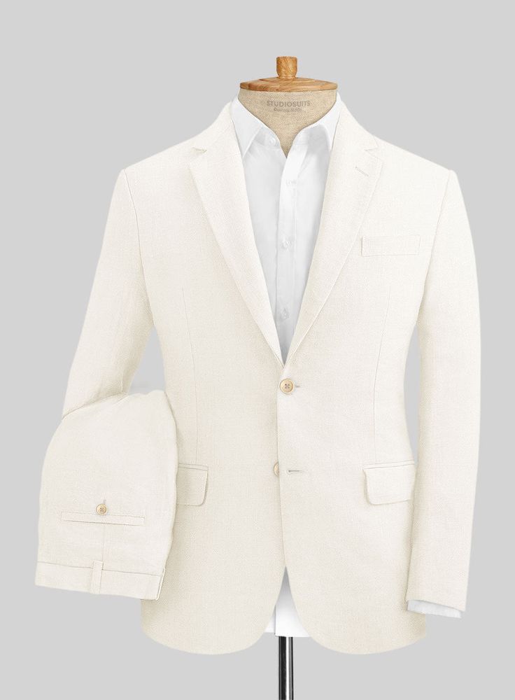 Immerse yourself in the blend of timeless elegance and modern flair with the Stylbiella Cream Linen Suit, a piece that radiates sheer magnificence. Crafted from the highest quality pure linen, this suit is a testament to subtle luxury, offering an exquisite, silky smoothness that feels as serene as it looks. The suit's cream color, enriched with a refined textured finish, makes for an impressive visual statement, ensuring you stand out in any setting. Designed with a focus on relaxed sophisticat Cream Color Suits For Men, Color Suits For Men, Subtle Luxury, Linen Suit, Style Savvy, Conscious Consumer, Suit Pants, Blazers For Men, Jacket Buttons