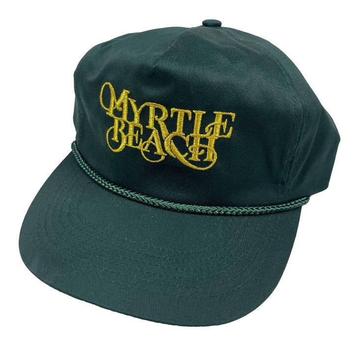 Nwot Vintage Myrtle Beach Green & Gold Embroidered Snapback Hat - 90s Feel Free To Message Me With Any Questions (: Vintage Snapback Hat For Summer Beach, Vintage Curved Brim Baseball Cap For Beach, Vintage Snapback Hat For Beach In Summer, Vintage Snapback Hat For Vacation, Vintage Baseball Cap With Curved Brim For Beach, Vintage Adjustable Snapback Hat For Summer, Vintage Green Trucker Hat For Summer, Retro Flat Bill Hat For Beach, Vintage Green Snapback Hat For Summer