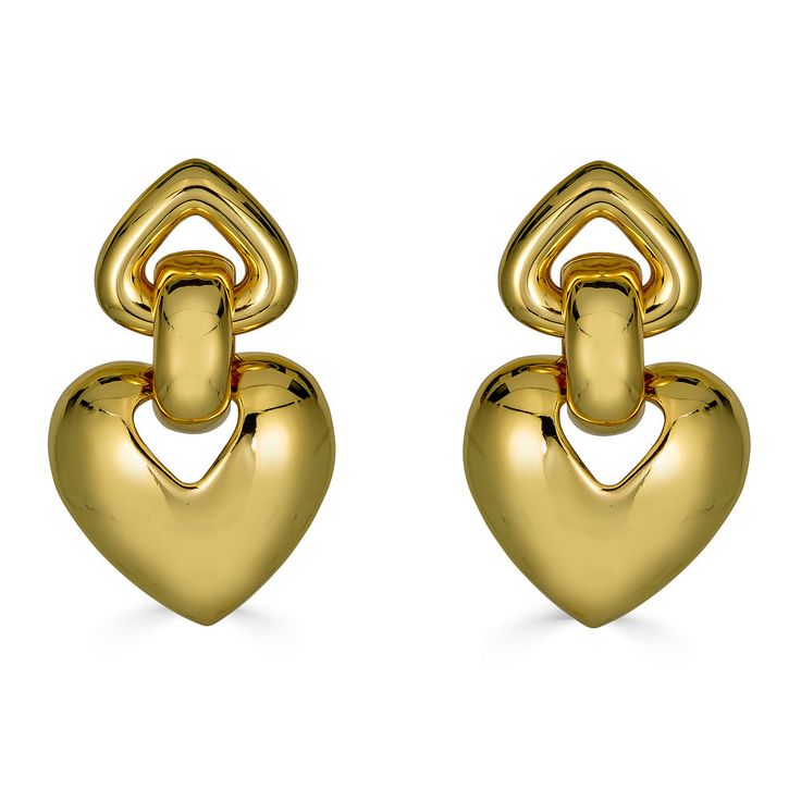 Kenneth Jay Lane Heart Earrings Puffy Heart Earrings Trendy Heart-shaped Yellow Gold Earrings, Yellow Gold Heart Earrings For Party, Glamorous Gold Heart Earrings For Gifts, Chic Gold Heart Earrings With Heart Charm, Chic Gold Heart Earrings With Charm, Trendy Gold Double Heart Earrings, Trendy Gold Heart Earrings, Elegant Gold-tone Earrings For Valentine's Day, Glamorous Gold Heart Earrings