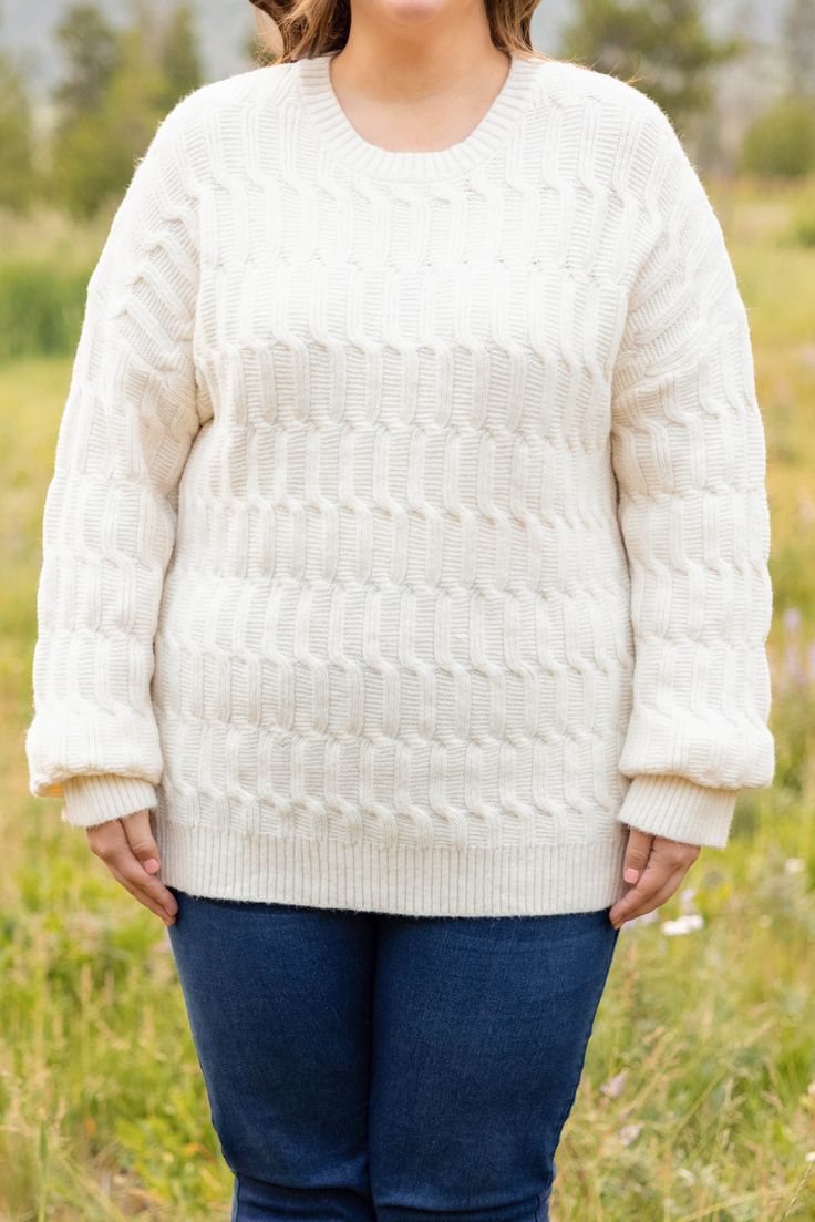 tops, sweater, cream, cable knit, winter Sweater Cream, Model Fits, Everyday Look, Cream Color, Love This, Layering, Dress Up, Cream, Knitting