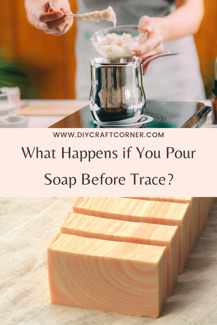 soap being poured into a metal bowl on top of a wooden block with the words what happens if you pour soap before trace?