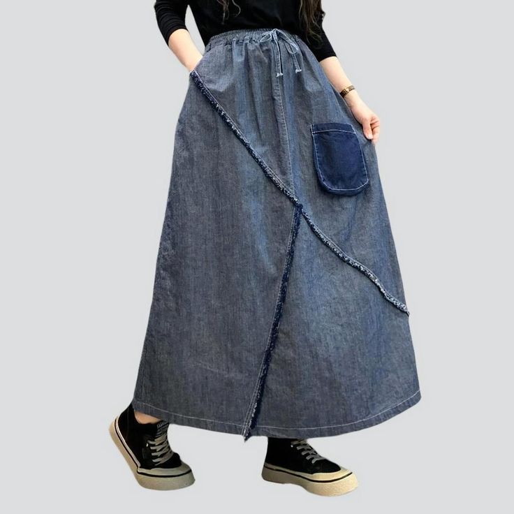 Introducing our lengthy high-waist women's denim skirt from the 2023 Autumn-Winter Collection, a must-have piece for the street style fashionista!Distinctive Features: Street Chic: Embrace the urban trends and make a statement with this denim skirt, perfect for any street vibe look. Patchwork Perfection: This skirt features a unique patchwork design, adding a touch of creativity and individuality to your outfit. Long and Lovely: The length of this skirt elongates your legs and creates a flatteri Womens Denim Skirts, Urban Trends, Fashion Skirts, 2023 Autumn, Gray Skirt, Patchwork Designs, Colored Denim, Street Chic, The Urban