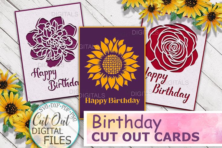 happy birthday cut out cards with sunflowers