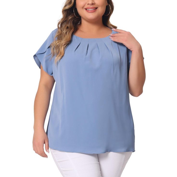 Introducing the collection of elegant and stylish summer work tops for women, perfect for the summer season. Whether you're going out for a night on the town or enjoying a casual day out, these tops are versatile enough to suit any occasion. The pleated detailing adds a touch of sophistication, while the sleeves provide a flattering silhouette. The elegant design and business casual aesthetic make them perfect for professional settings, while the trendy and cute style ensures they are equally su Spring Sleeveless Blouse In Solid Color, Summer Workwear Blouse In Solid Color, Solid Color Summer Blouse For Work, Chic Summer Office Tops, Solid Summer Office Tops, Elegant Solid Color Summer Tops, Elegant Blue Sleeveless Blouse, Blue Solid Color Blouse For Day Out, Summer Office Blouse