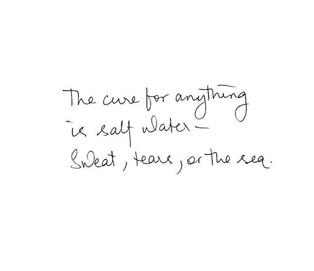 a handwritten quote on white paper that says, the care for anything is safe wake sweat fear or the sea