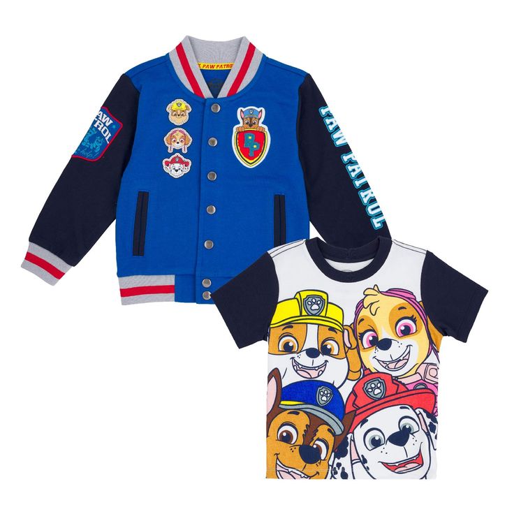 PRICES MAY VARY. ✔ FAVORITE CHARACTERS: This Paw Patrol Jacket and Tshirt Bundle features all your favorite of Paw Patrol hero pups; Chase, Marshall, Rubble, Skye, and the rest of the puptastic pups! ✔ FUN FASHION: Each Paw Patrol Boys Jacket has a chenille patch, printed sleeve, separate Paw Patrol patch on the other sleeve, and a oversize Paw Patrol logo on the backside of the boys Paw Patrol Jacket. The accompanying Paw Patrol kids tshirt leaps to life with oversize big-face graphics of Rubbl Paw Patrol Jacket, Paw Patrol Logo, Paw Patrol Outfit, Paw Patrol Characters, Chenille Patch, Toddler Jacket, Paw Patrol Nickelodeon, Varsity Style, Paw Patrol Birthday