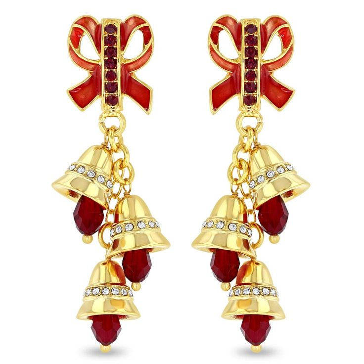 Sleigh Bell Charm Earrings - A Festive Holiday Statement By Ritzy Couture Deluxe Embrace The Holiday Spirit In Style With The Sleigh Bell Christmas Earrings By Ritzy Couture Deluxe. These Stunning 22k Gold Layered Brass Earrings Are More Than Just Jewelry; They're A Celebration Of The Joyous Christmas Season. Designed With A Keen Eye For Detail By Esme Hecht, These Earrings Are The Epitome Of Festive Elegance. Design And Craftsmanship: Each Earring Features A Vibrant Red Enamel Bow And A Pair Of Bell Earrings, Christmas Jingles, Sleigh Bell, Christmas Sleigh, Light Earrings, Jingle Bell, Red Rhinestone, Christmas Earrings, Festive Holiday