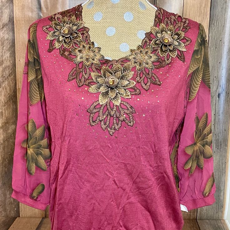 Questions? Leave A Comment Below! Pink V-neck Top With Floral Embroidery, Elegant Pink Blouse With Floral Print, Pink Long Sleeve Tops For Eid, Elegant Embellished Pink Blouse Piece, Long Sleeve Pink Top For Eid, Bollywood Style Festive Spring Top, Elegant Embroidered Pink Blouse, Pink Long Sleeve Festive Tops, Elegant Pink Embroidered Blouse