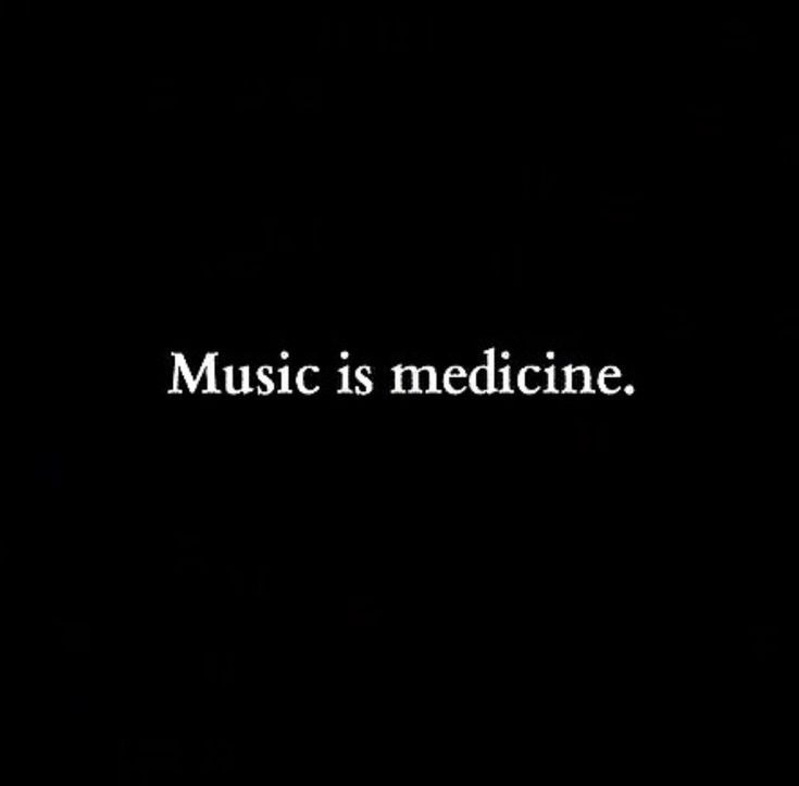 the words music is medicine written in white on a black background