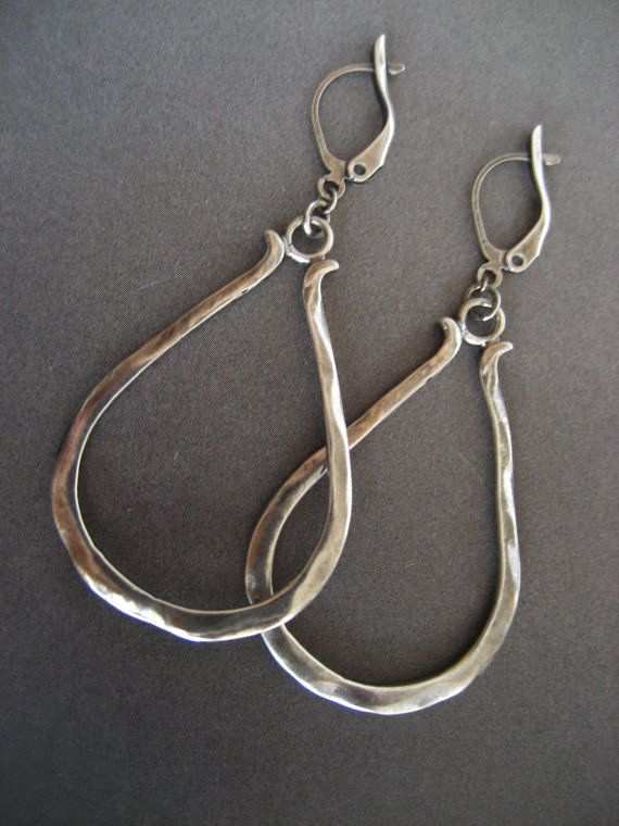 Sterling silver decanter hoop earrings solid by ElfiRoose on Etsy Everyday Silver Pear-shaped Jewelry, Hand Forged Teardrop Earrings As Gift, Hand Forged Teardrop Earrings For Gift, Unique Teardrop Sterling Silver Earrings, Everyday Oxidized Teardrop Earrings, Hand Forged Metal Teardrop Jewelry, Everyday Hand Forged Teardrop Earrings, Everyday Teardrop Earrings With Oxidized Finish, Hand Forged Teardrop Metal Jewelry